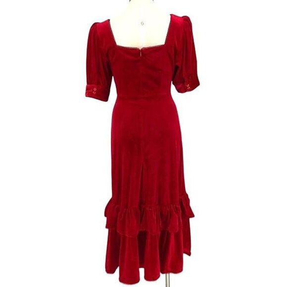 Rachel Parcell Puff Sleeve Peplum Skirt Midi Dress Red Velvet Size Small NWT - Picture 6 of 14